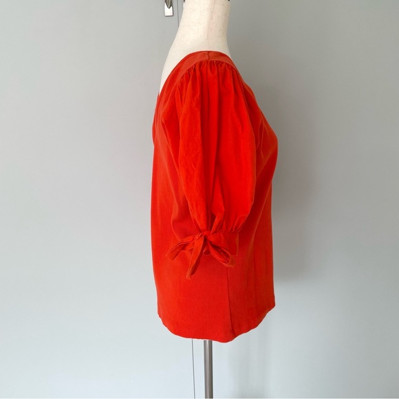 MAEVE x ANTHROPOLOGIE Puff-Sleeved Tie Sleeve Blouse Top in Orange - Picture 6 of 9